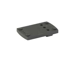 Durable black metal plate with multiple mounting holes for industrial use.