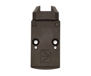 Close-up of a black firearm sight component for precision shooting.
