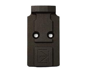 Black gun mounting block with two holes for secure attachment.