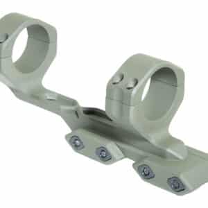 Scope mount with quick-release rings for rifles and firearms.