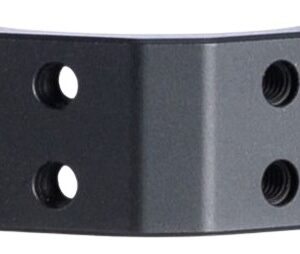 Black metal mounting bracket with multiple holes for versatile use.