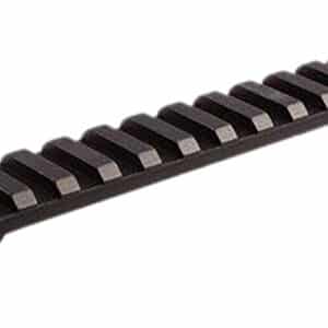 Scope mount rail for precision rifles, durable black metal construction.