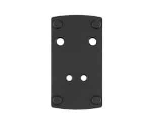 Black metal mounting plate with four holes for hardware installation.