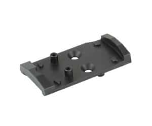 Durable black metal mounting plate with multiple holes and pegs for secure installation.