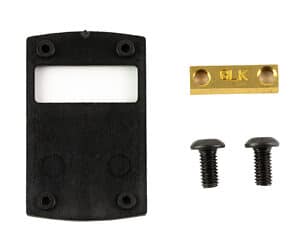 Brass depot lock plate with screws for secure installation.