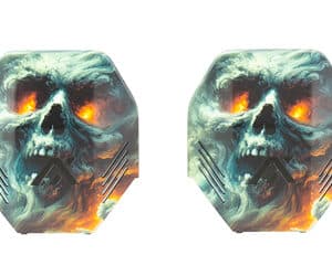 Dart flights featuring a fiery skull design for a bold gaming look.