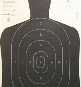 Silhouette target with numbered scoring zones for shooting practice and skill improvement.