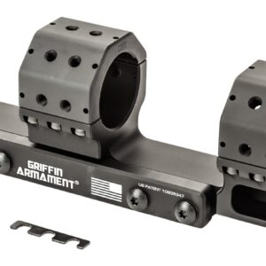 Heavy-duty tactical scope mount with quick-release rings for firearms.