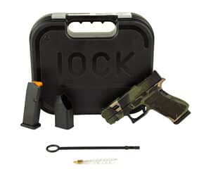 GLOCK 43X MOSK 9mm with M81 TRN camo Cerakote finish, side view