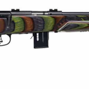 Savage 93R17 Minimalist bolt-action rifle with 18-inch threaded barrel and green laminate stock