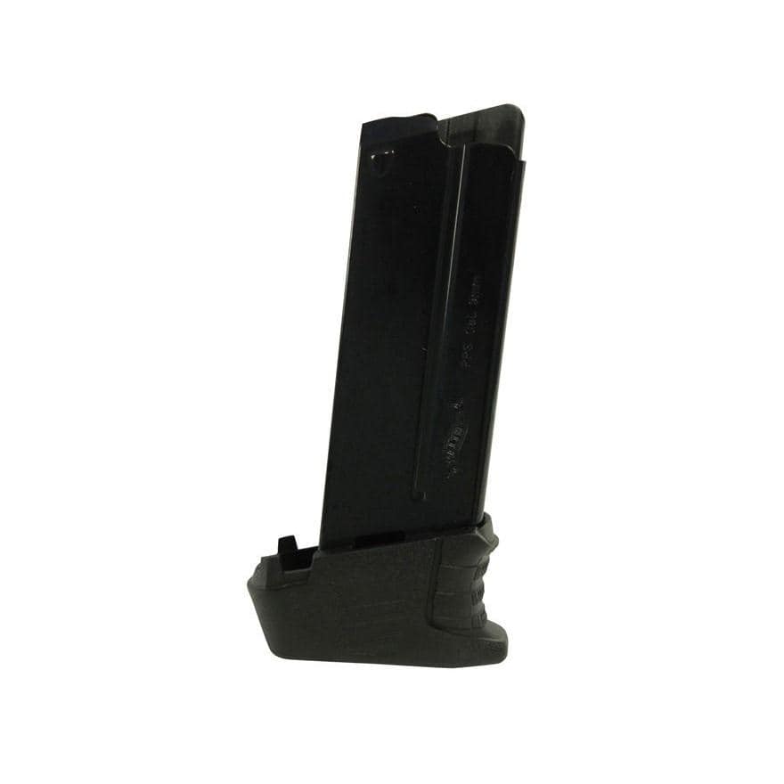 Walther PPS M2 8-round 9mm magazine, black stainless steel body with polymer base plate