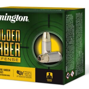Remington Ammunition 27603 Golden Saber Defense 9mmLuger+P 124gr Brass Jacketed Hollow Point 20 Per Box/25 Case