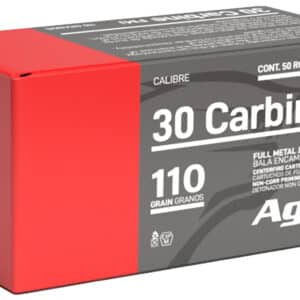 Aguila .30 Carbine 110gr FMJ ammunition 50rd box with brass cases