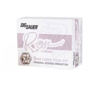 Sig Sauer V-Crown Rose 9mm Luger 115gr JHP ammunition box, 20 rounds per box
