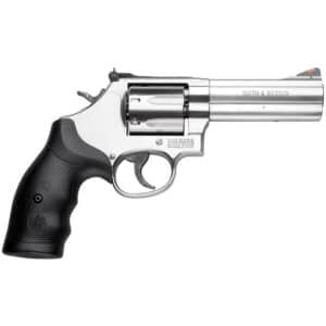 Smith & Wesson 686 Plus 4-inch satin stainless revolver, 7-round, red ramp front and adjustable rear sight
