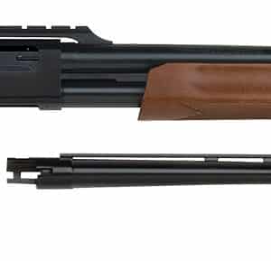 Mossberg 500 Combo 12 Gauge pump shotgun with 28-inch vent rib and 24-inch Slugster barrels, blued finish and wood dual-comb