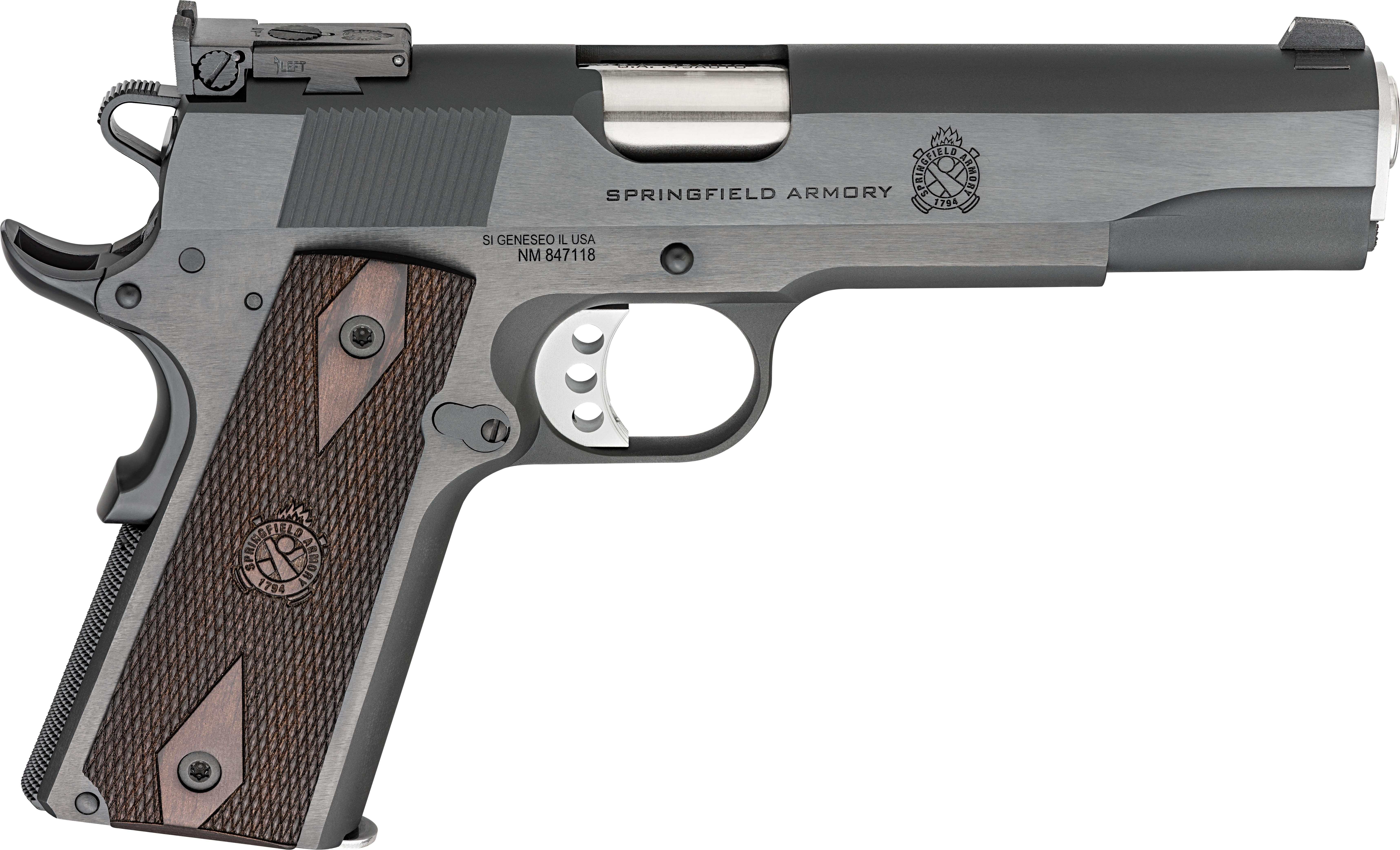 Springfield Armory 1911 Garrison Target .45 ACP 5-inch blued pistol with thinline wood grips