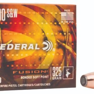 Box of Federal Fusion .500 S&W Magnum 325 gr Jacketed Soft Point handgun ammunition, 20 rounds
