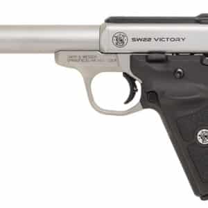 Smith & Wesson SW22 Victory Target pistol, stainless finish, black polymer target thumb-rest grip