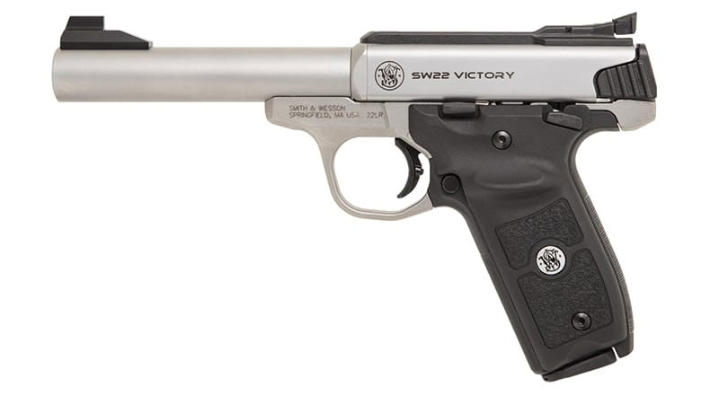 Smith & Wesson SW22 Victory Target pistol, stainless finish, black polymer target thumb-rest grip
