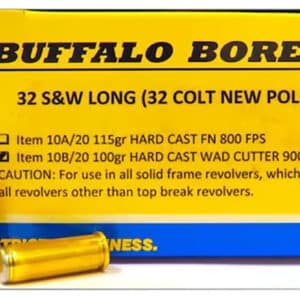 Buffalo Bore .45 Colt +P 325 gr Lead Flat Nose ammunition box, 20 rounds