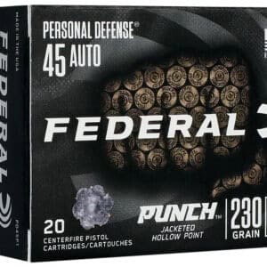 Federal Punch .45 ACP 230 gr JHP 20rd box with nickel‑plated brass cases