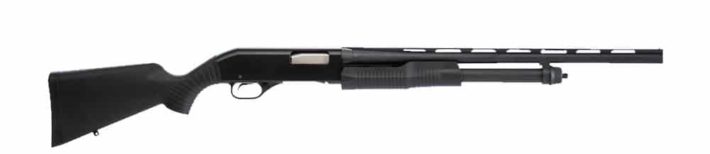 Stevens 320 Field Grade Compact 20 Gauge pump shotgun with 22 inch vent rib barrel and black synthetic stock