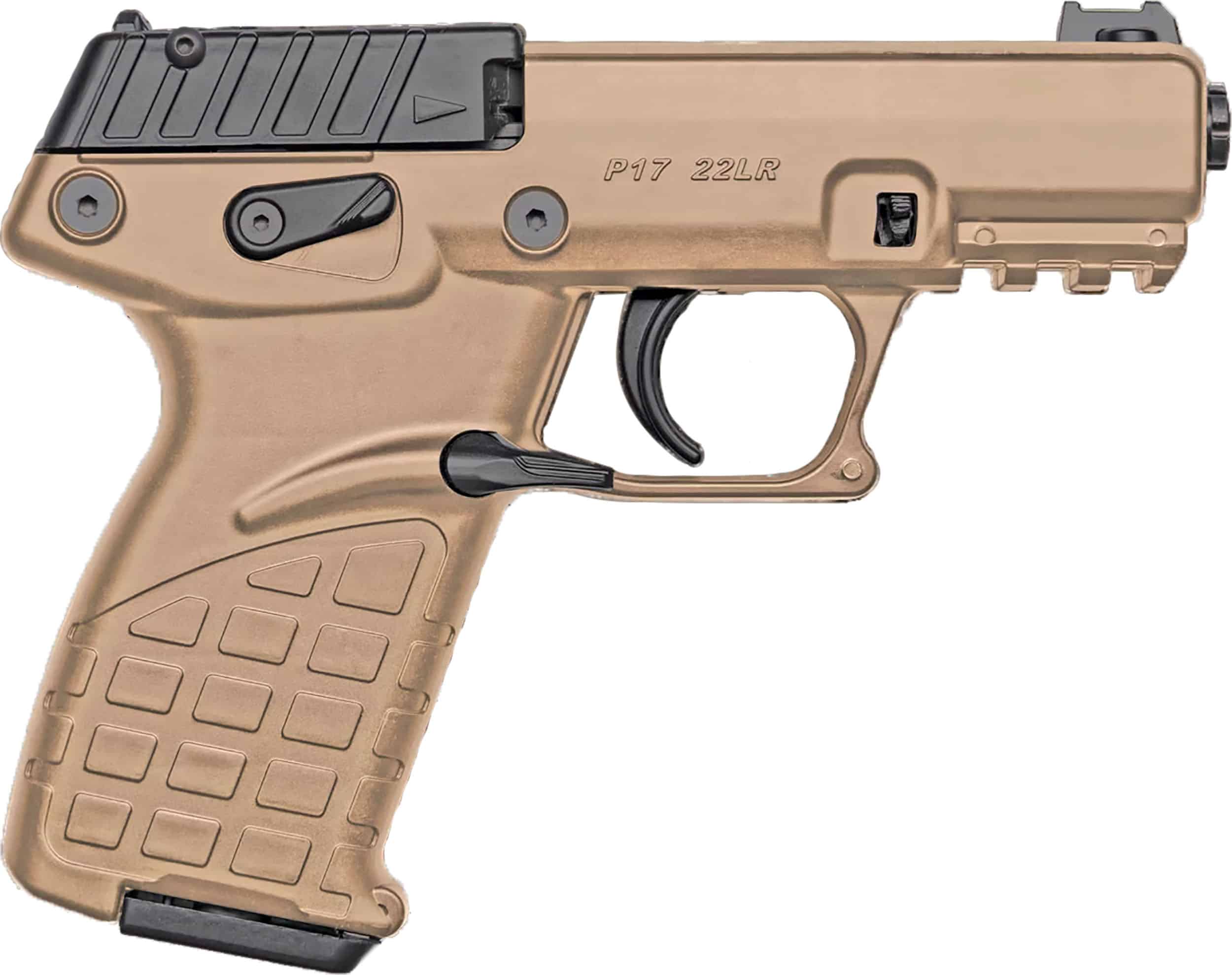 KelTec P17 .22 LR pistol tan polymer frame threaded barrel fiber optic sights