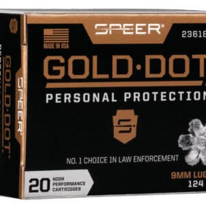 Speer Gold Dot 9mm Luger 124 grain hollow point ammunition 20-count box