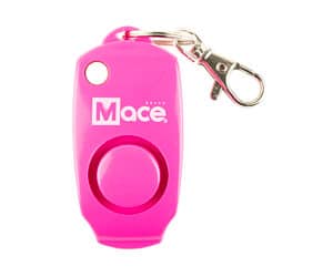 Mace Personal Defense pink personal alarm keychain showing front and rear button controls