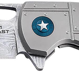 Boker 01BO910DAM P-51 Damast 3.35" Drop Point Plain Silver Acid Etch Damascus Blade Titanium Handle
