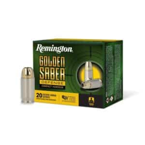 Remington Golden Saber Defense Compact .380 Auto 102 gr BJHP ammunition box, 20 rounds