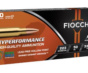 Fiocchi Hyperformance .223 Rem 50 gr Barnes VG hollow point ammunition box and cartridges