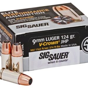 Sig Sauer Elite V-Crown 9mm 124gr JHP ammunition 20rd box
