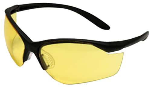 Howard Leight Vapor II amber lens safety glasses with black wraparound frame