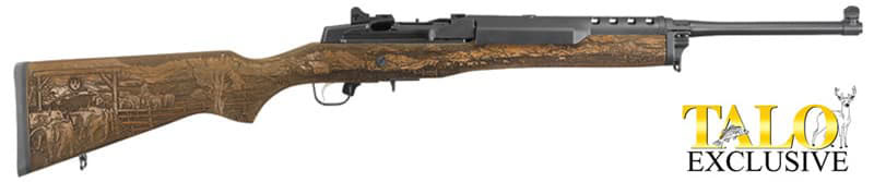 Ruger Mini 14 Ranch Limited Edition rifle, 5.56 caliber, 18.5-inch barrel, engraved hardwood stock
