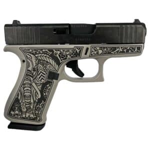 Glock 43x Custom Gray Steel Elephant Engraved subcompact 9mm Luger handgun