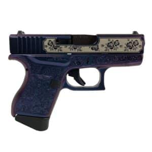 Glock G43 Custom 'Glock & Roses' Mongoose Purple 9mm subcompact handgun with two magazines