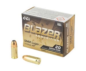 CCI Blazer Brass 9mm 115gr JHP 20-round box ammunition