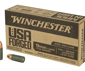 Winchester USA Forged 9mm Luger 115 gr FMJ 50 rd box — steel case target ammunition