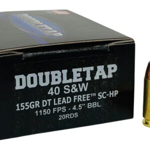 Box of Double Tap DTAP 40155X 40SW 155 LF SC-HP handgun ammunition
