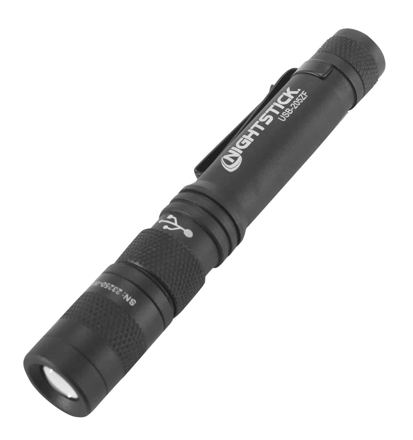 Nightstick USB-205ZF metal USB zoom focus flashlight, 200 lumens, black