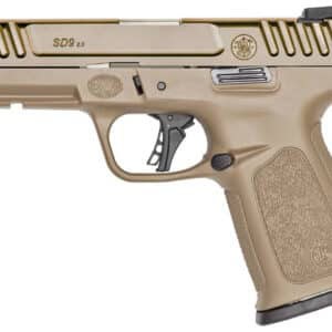 Smith & Wesson SD9 2.0 9mm 4-inch FDE handgun with SureFire EP3 earplugs