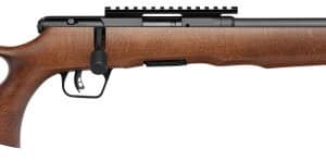 Savage B22 Timber Thumbhole .22 LR rifle with wood thumbhole stock and blued metal