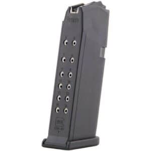 Glock 15-round factory magazine for Model 19, black polymer with hardened steel insert
