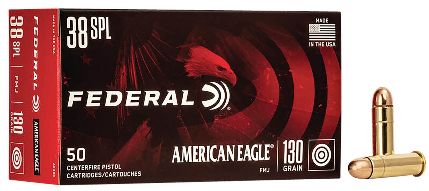 Box of Federal American Eagle .38 Special 130 gr FMJ ammunition, 50 rounds