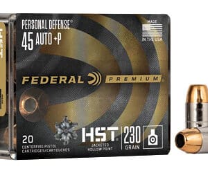 Federal Premium 45 ACP +P 230 gr HST jacketed hollow point ammunition, 20-round box
