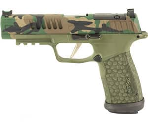 Sig Sauer P365 Fuse 9mm compact pistol in Woodland Camo Cerakote with three magazines