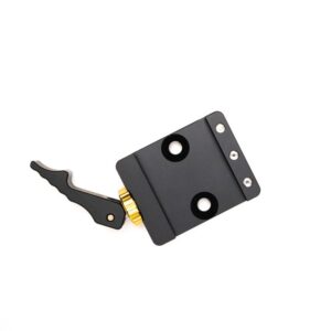 Area 419 Arcalock QD Clamp showing 3-position lever and steel adjustment knob on ARCA rail