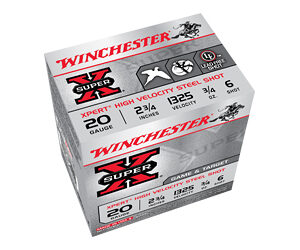 Winchester Xpert Super-X 20ga 2.75in 3/4 oz #6 steel shotshells box, 25 count